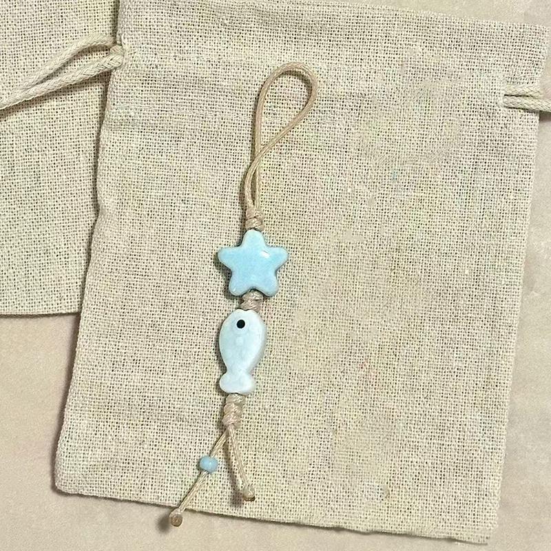 Cute Star Flower Mobile Phone Strap Kawaii Ceramic Beaded Mobile Phone Lanyard Bag Decoration Camera Pendant  Keychain