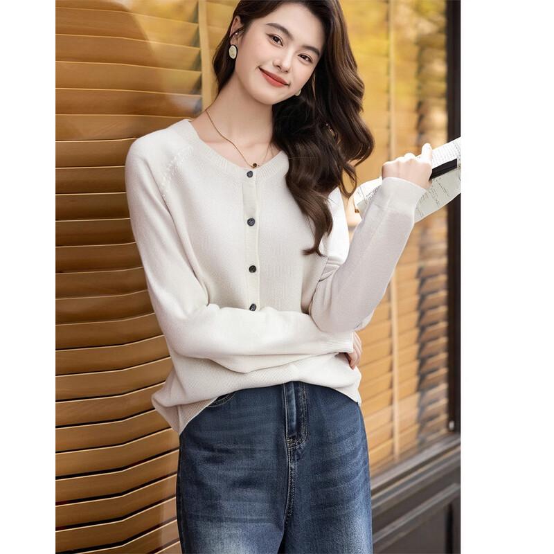 ITISF4 100% Merino Wool Round Neck Cardigan