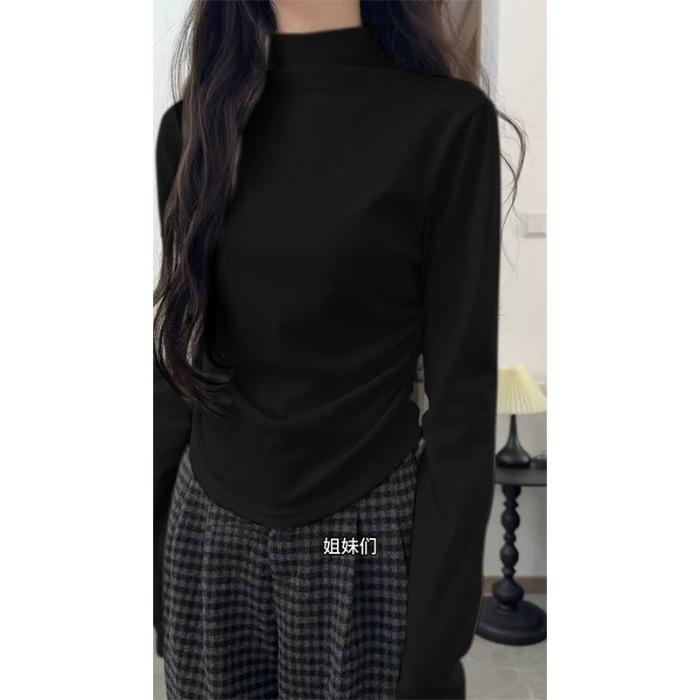 270G German velvet, thickened German velvet turtleneck T-shirt for women s winter warmth with polished solid color shirt XL чёрный