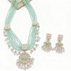 Vintage Green Glass Bead Necklace and Earrings Set for Women