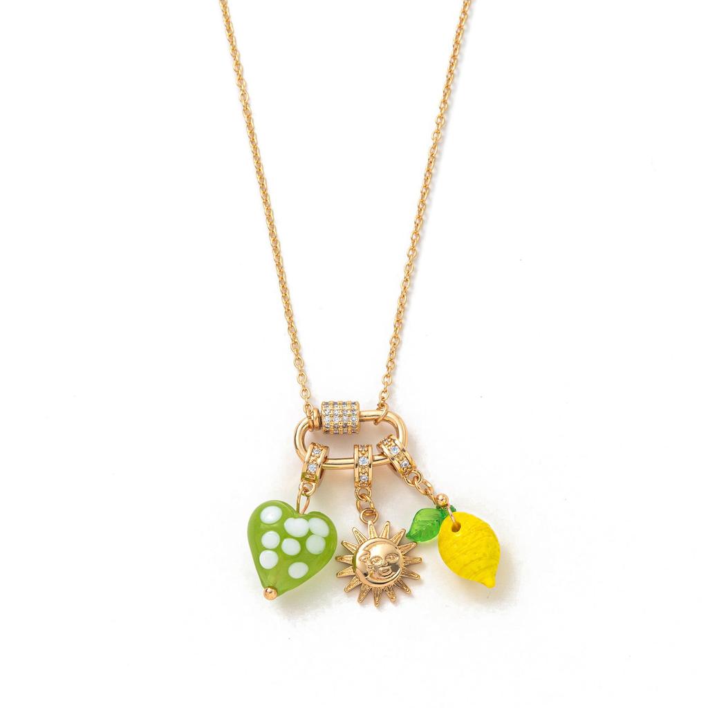 18K Gold Plated Multi-Pendant Necklace with Cross, Mushroom, Heart, Star, Pearl & Starfish on Titanium Steel