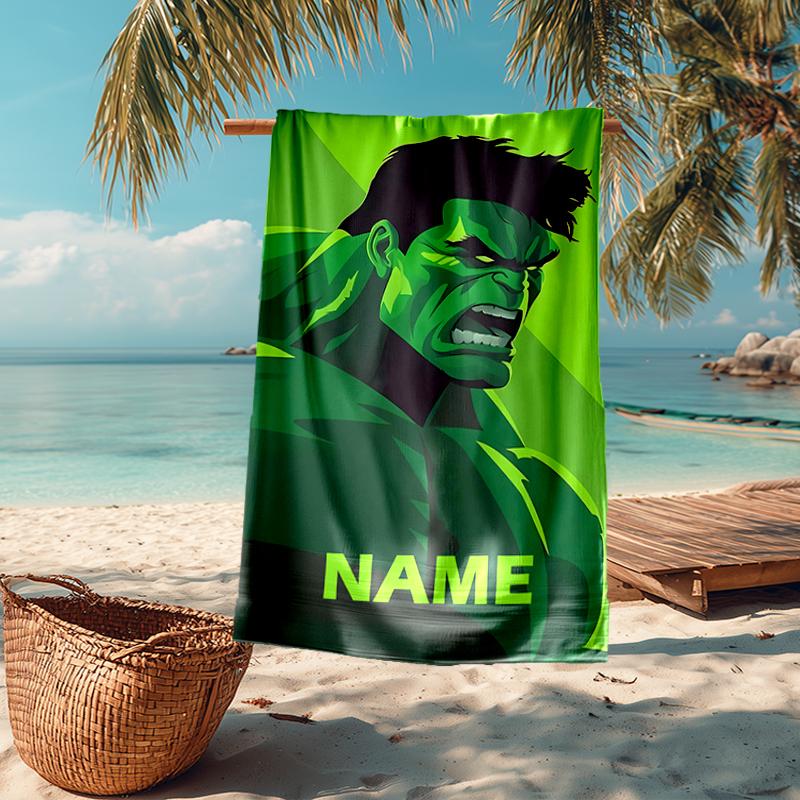 Custom Name Ultra-Soft Beach Towel with Hulk Theme,Ideal for Pool - Camping, Diving - Perfect Travel Essential, Vibrant Beach Towel.