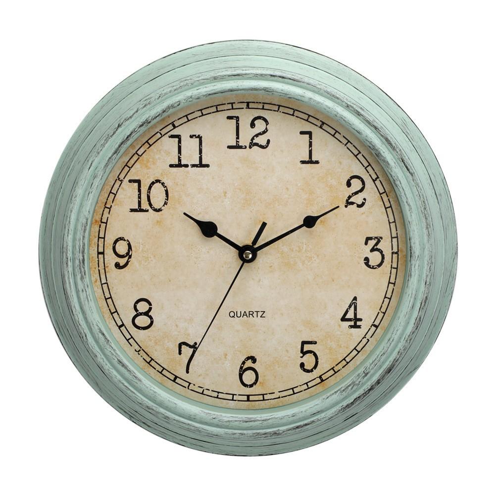 Retro Artificial Aging Decorative Wall Clock American Round Quartz Wall Decorative Clock 12 Inches Home Living Room Accessories