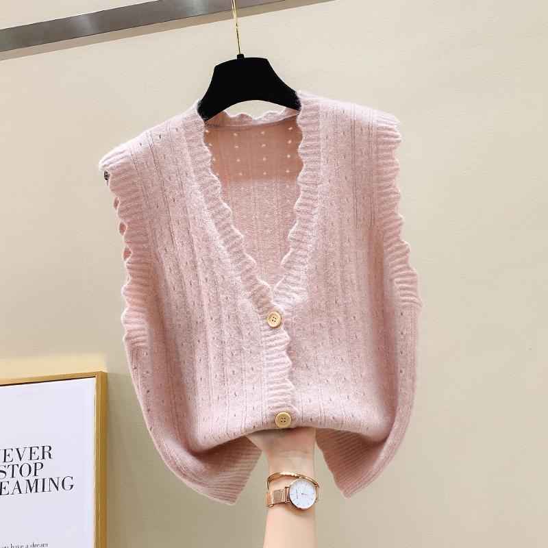 v neck sleeveless knitted cardigan sweater vest for women early autumn new fashion loose short tank tops loose casual solid color elegant clothing