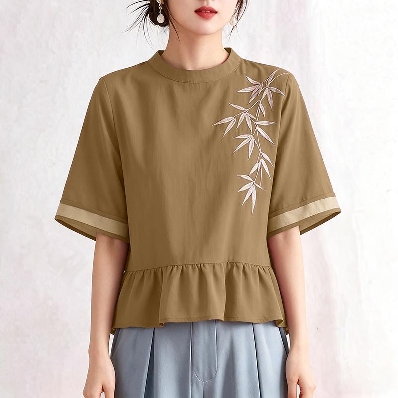 

ZANZEA Women Casual Round Neck Floral Embroidery Loose 3/4 Sleeve Blouse 5XL хакі