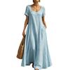 Casual collar loose explosion solid color pendulum long dress women's summer dress short sleeve U