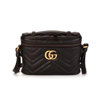 Gucci Marmont Gold-Labeled Vintage Quilted Leather Makeup Bag Messenger Bag Handbag Medium Size Women'S Black