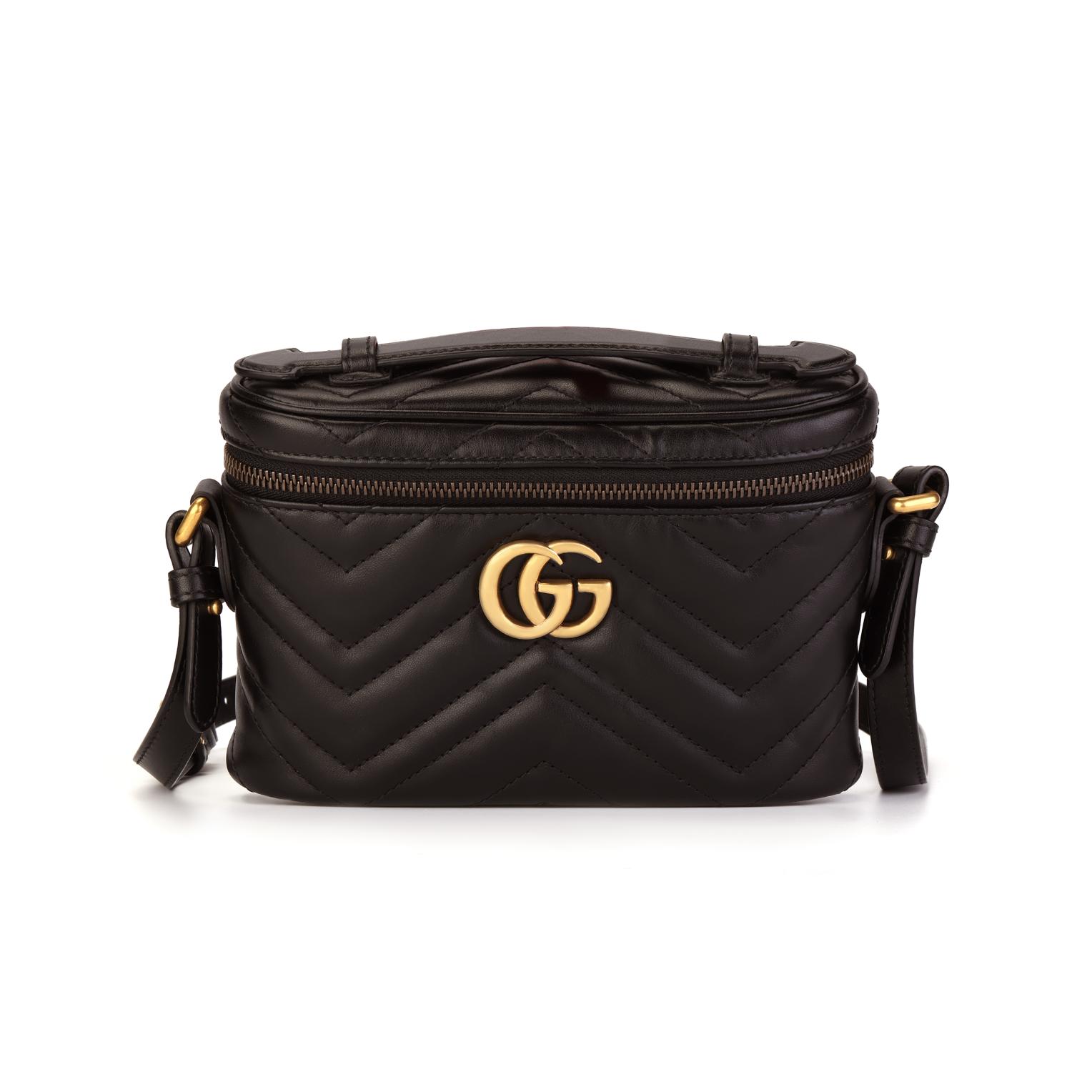 

Gucci Marmont Gold-Labeled Vintage Quilted Leather Makeup Bag Messenger Bag Handbag Medium Size Women S Black Basic+Dust Bag чорний