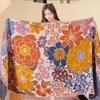 Multi-Layer Gauze Jacquard Floral Throw Blanket 80x160cm, Quick Dry Absorbent Large Cotton Bath Towel Soft Beach Towel for Couch Bed Napping Decor
