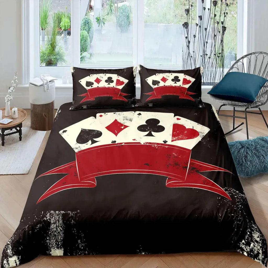 Comforter Poker Queen Modern Card Game Bedding Set Gamer Playing Comforter Gambling Athletics Polyester S