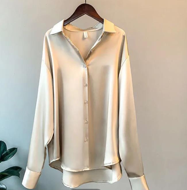 Women's Retro Loose Satin Blouse - Long Sleeve, Draped, Spring/Summer/Autumn Collection