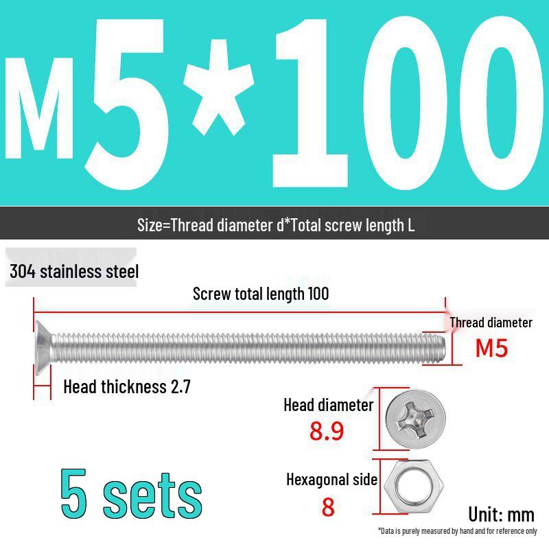 304 Stainless Steel Extra Long Phillips Flat Head Screws and Nuts Set (2M, 3M, 4M)