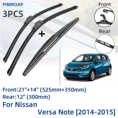 Para Nissan Versa Note 2014-2015 Escovas de limpador de para-brisa dianteiras e traseiras, acessórios de corte, gancho J 2014-2015