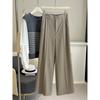 Spring high-end cotton linen draped gray suit slacks women's new elastic waist wide-leg versatile straight-leg pants