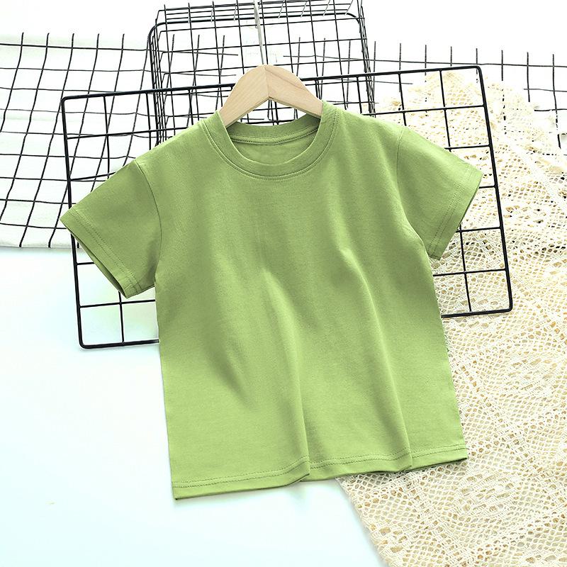 Kids' Cotton Short-Sleeve Round Neck T-Shirt with Logo, Candy Color, Primary School Uniform.