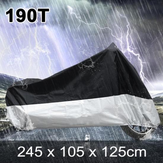 XL 190T Rain Dust Motorcycle Cover Black+Silver Outdoor Waterproof UV Protector