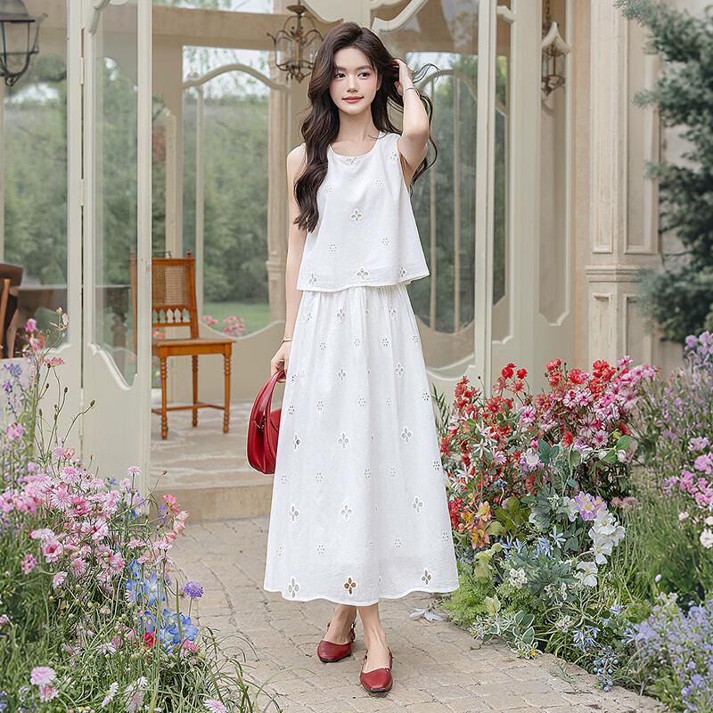 Women's Elegant Pure Cotton Skirt & Top Set