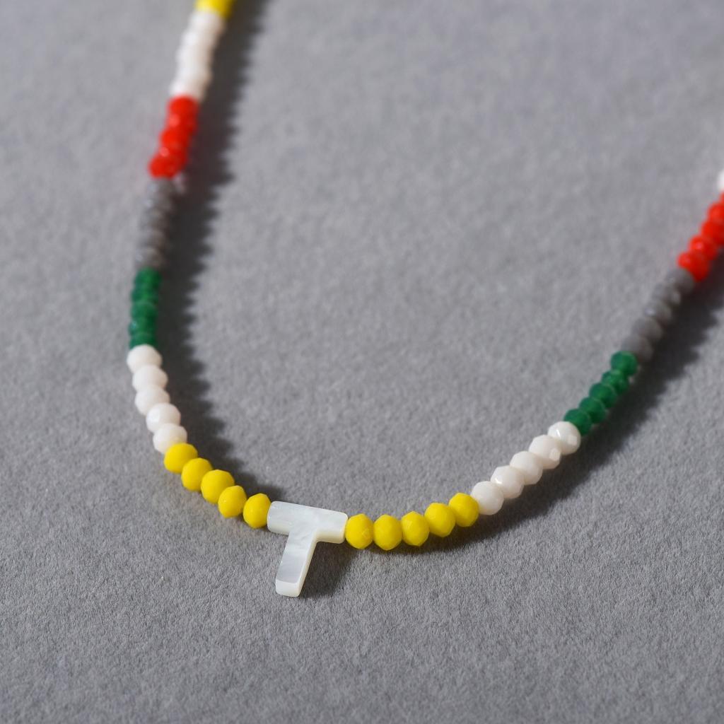 Wind Bohemian Stained Glass Millet Beads Handmade Beaded Letter Pendant Collarbone Chain Trend Necklace Female