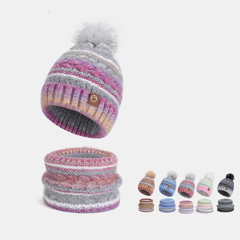 Winter Warm Cap Scarf Two-Piece Velvet Thick Knitted Wool Cap Women's Outdoor Ear Protection Cap