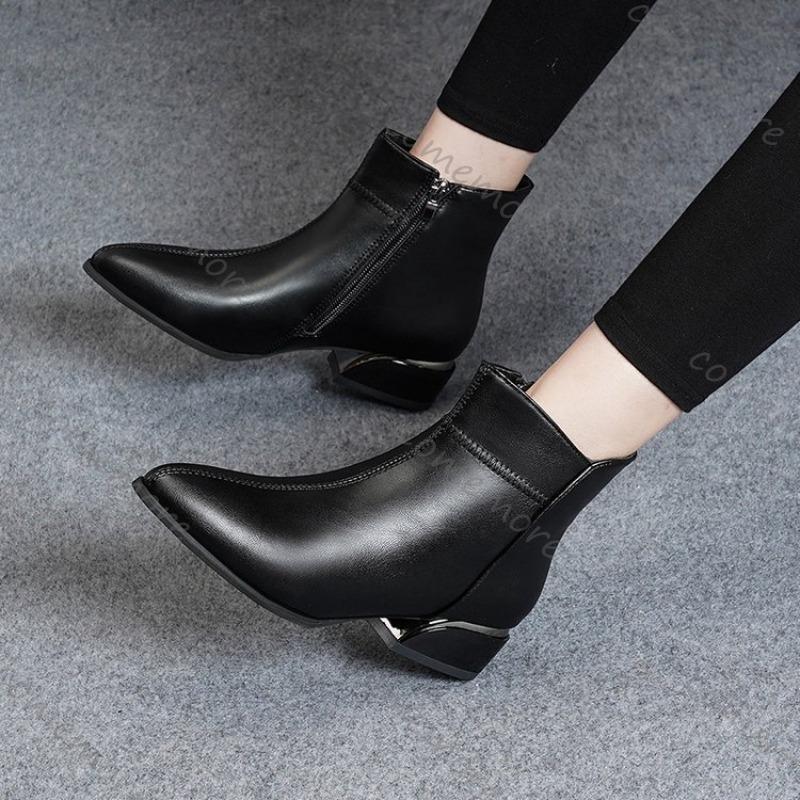 Comemore 2025 Autumn Winter New Short Boots Female Pointed Toe Side Zip Ankle Boots for Women Casual Thick Heeled Ladies Botines