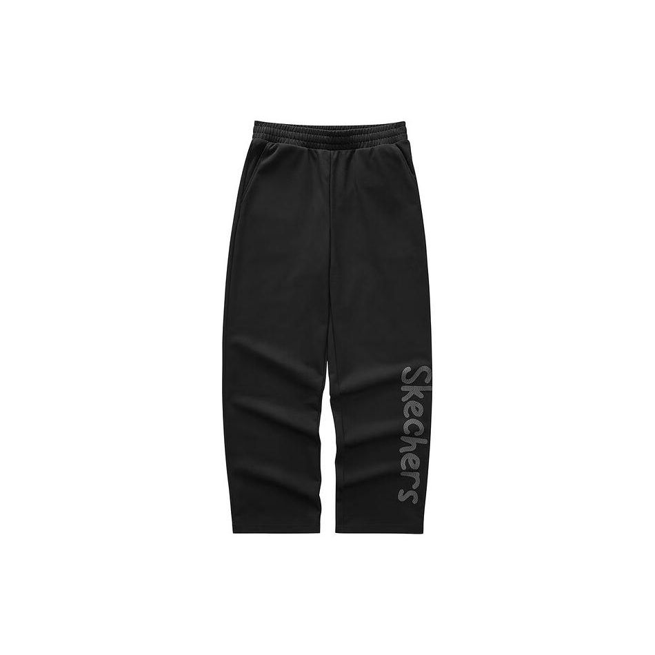 Skechers New Year Series Letter Print Elastic Waist Straight Leg Knit Sports Pants Women Pants Carbon-Black L124W003-0018 L