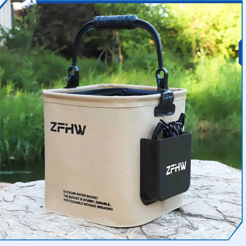 Portable Foldable Fishing Bucket Multi-functional Live Well Fish Keeper with Handle for Outdoor Travel Kayak and Beach Fishing