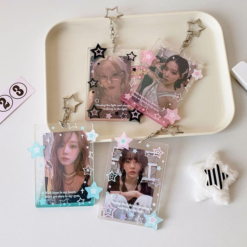 Ins Star Photocard Holder Acrylic Glitter Card Case Idol Photo Frame Photo Album ID Card Card Film Sleeve With Pendant Keychian