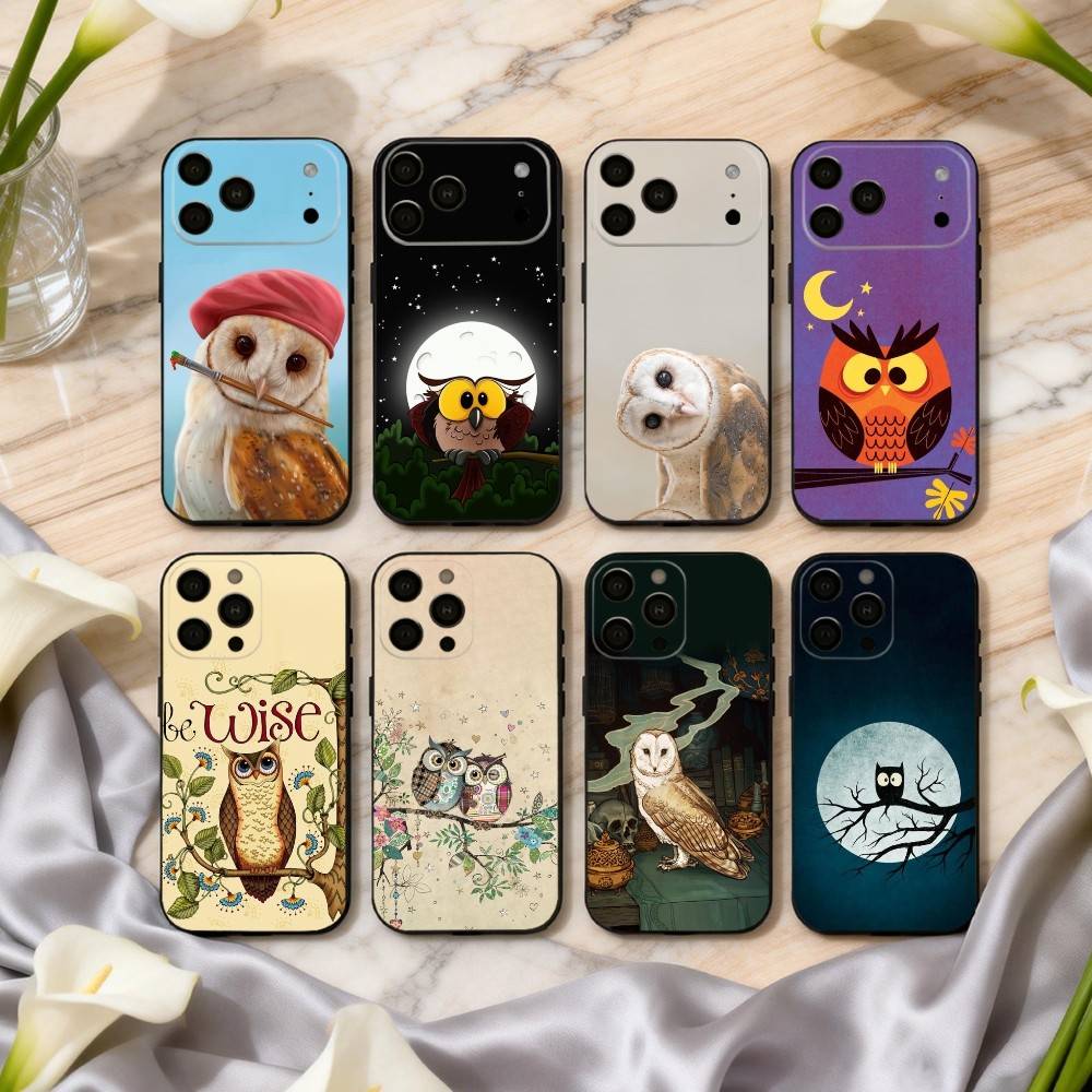 Cute Owl Art Phone Case For iPhone 17pro, 16,15,14,13,12,11 X XR Plus,Others Soft Black Cover