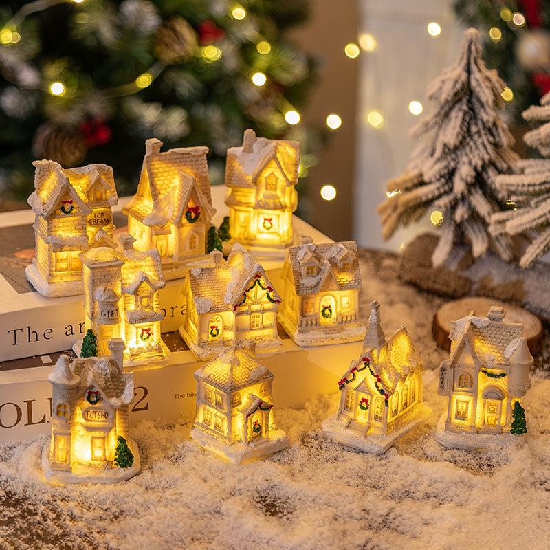 Christmas Decorations Christmas Resin Small House LED Light-emitting House Christmas Micro Landscape Ornaments Christmas Gifts
