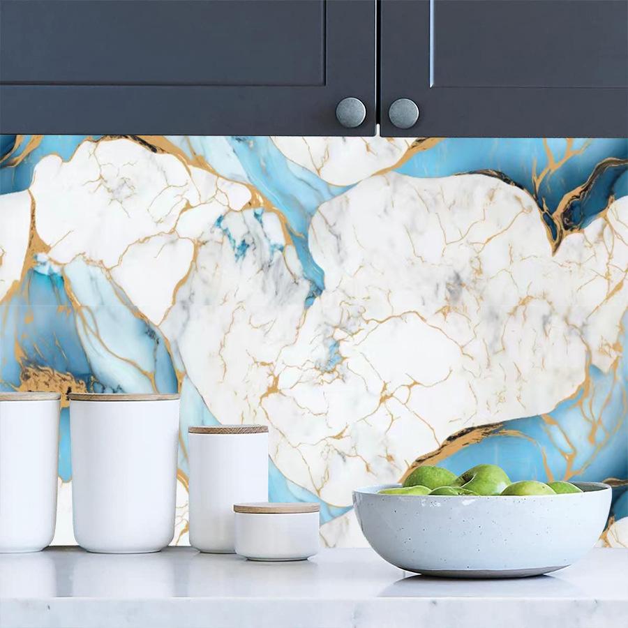 Blue Gilding Peel and Stick Wallpaper Luxury Marble Furniture Renovation Sticker Removable Self Adhesive Wall Paper for Kitchen