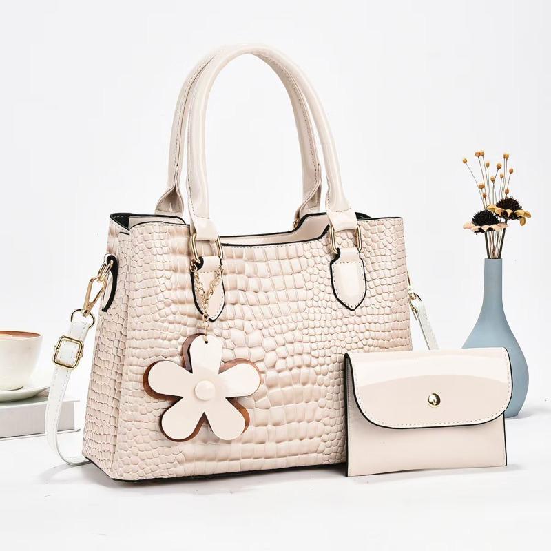 Fashion large bag, solid color crocodile pattern two-piece set, fashion trend versatile women's bag