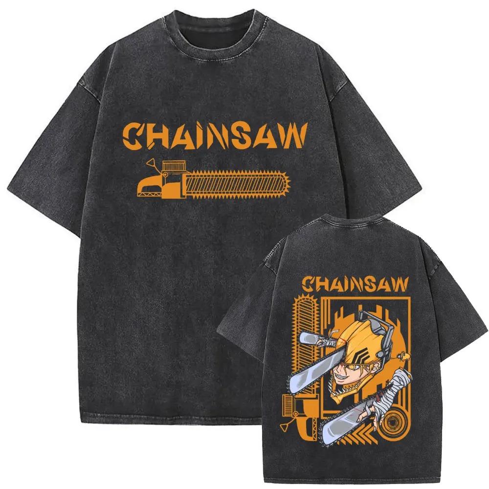 2026 Washed Vintage Anime Chainsaw Man Himeno Graphic T-shirt Men Women Casual Cotton Retro T Shirts Men's Cartoon Oversized T-shirts