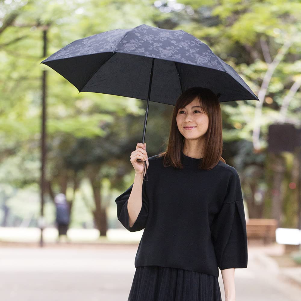 Formal Mini Umbrella for Sun and Floral Folding Parasol Rain, Print, Black, 50cm, Lightweight, [LIEBEN-0537]