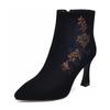 Pointed Stiletto Women's Boots New Retro Embroidered Fashion Boots Fashion Sheepskin Women's Short Boots