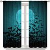 Black Flying Bats Blackout Curtains, Halloween Night Moon Scene With Bats Print, 2-Panel Rod Pocket Window Drapes For Bedroom