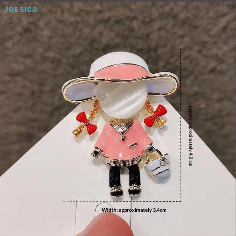 Pink Enamel Little Girl With Bag Brooch-Pearl Accent & Rhinestone Fashion Pin,Mini Figurine Jewelry for Coat,Bag & Daily Decor