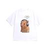 Interesting Hamster Headphone Pattern Pure Cotton Printed Unisexs and Womens Personalized Tshirt Summer New Loose Casual Tshirt
