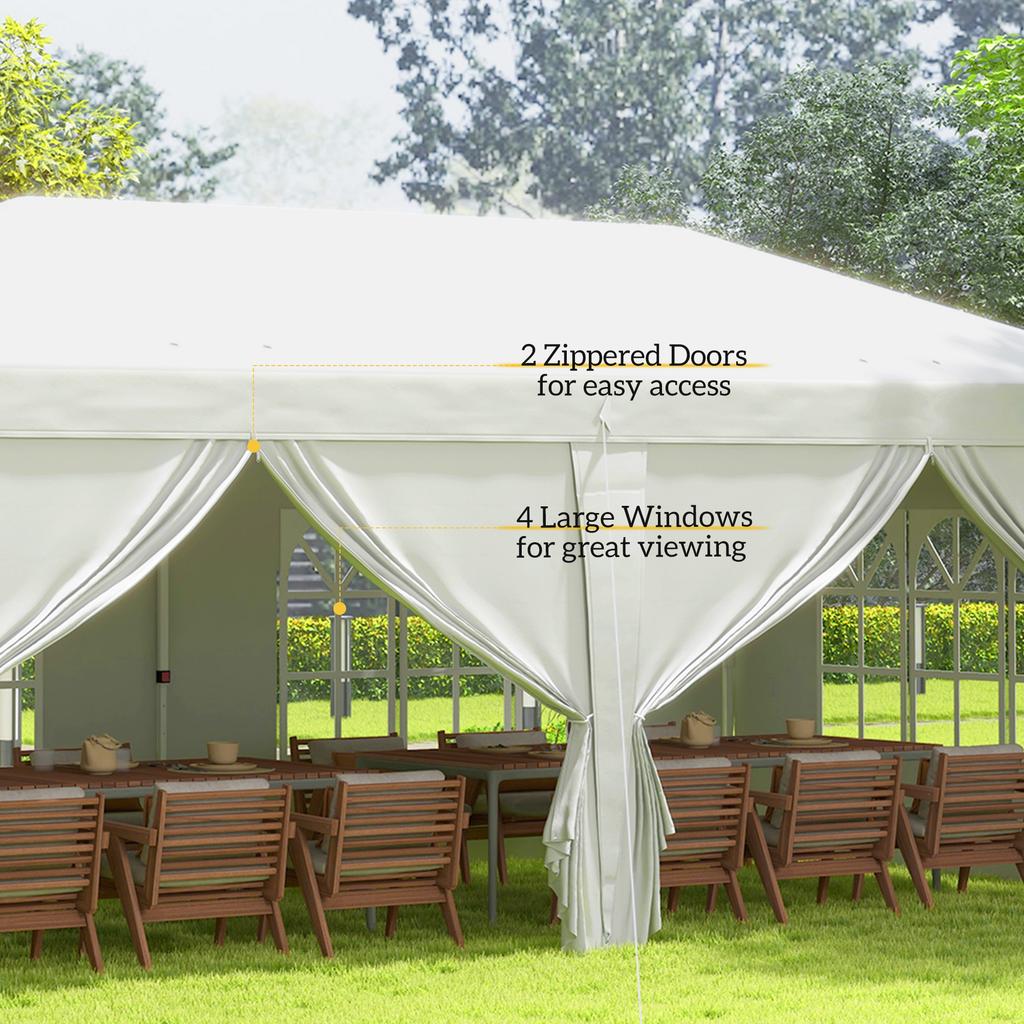 3x6m Pop-Up Gazebo, with Curtain Walls and Windows, White