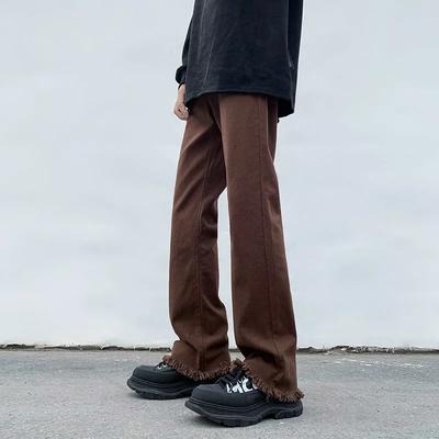 High Street Vintage Brown Bootcut Trousers Men's Clothing American Loose Spring Autumn New Fashionable Rough Selvage Basic Jeans