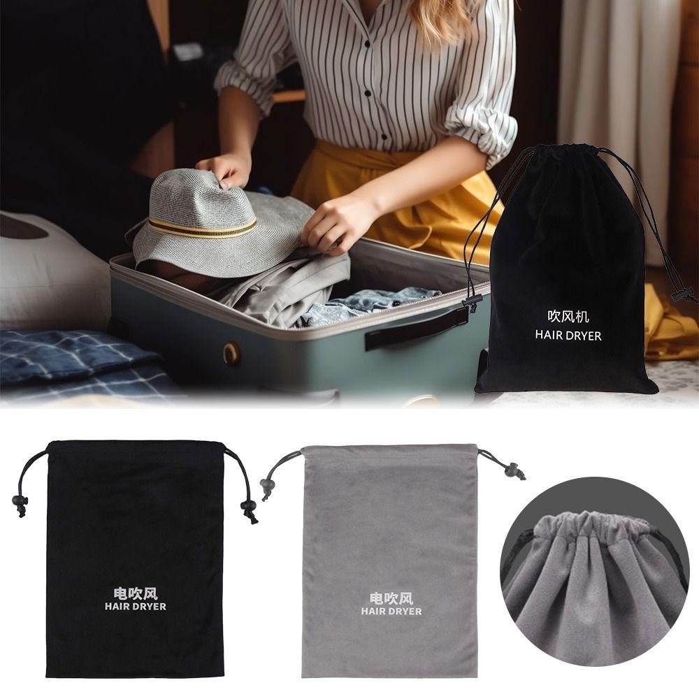 Flannel Hair Dryer Storage Bag Foldable Large Capacity Hair Curler Protective Cover Dustproof Soft Drawstring Carrying Case