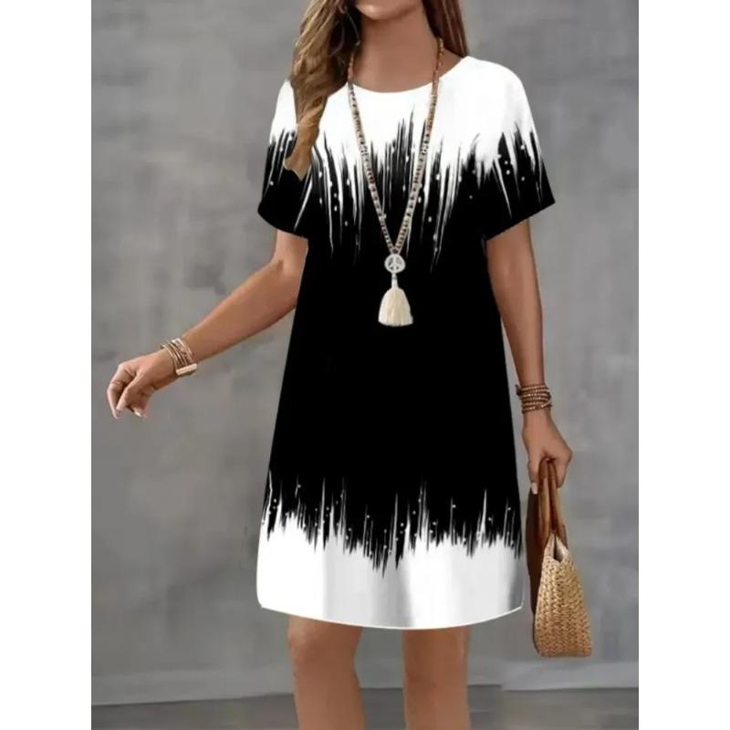 Summer Ladies 3D Printed Short Sleeve Dress Fashion Versatile Trend Breathable Casual