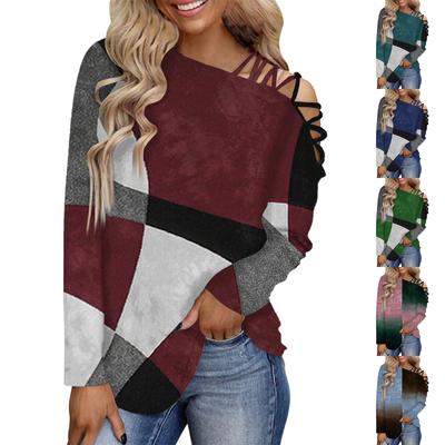 Women's Flat Neck Long Sleeve T-Shirt Fashion Tops Women's Off Shoulder Tie Cotton Casual Shirt Tops