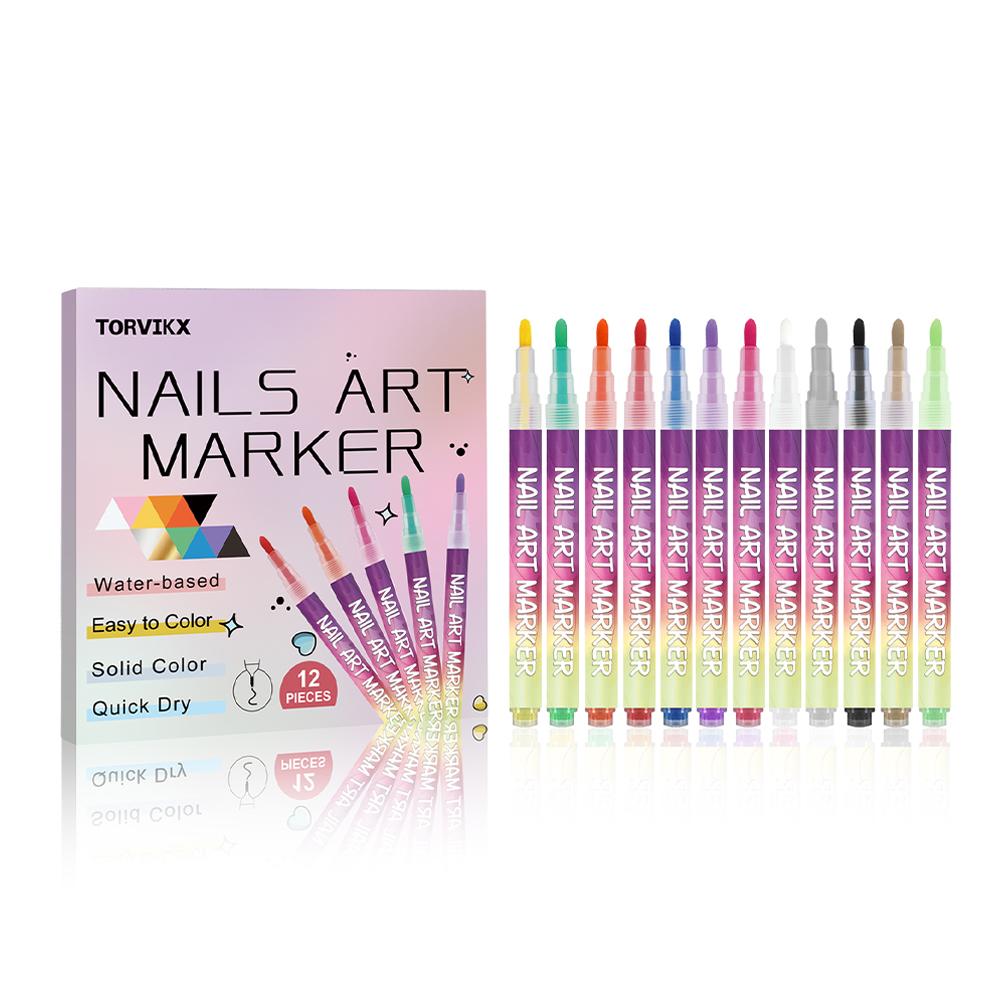 

12Pcs/Set Nail Acrylic Pen Waterproof and Quick Drying Dot Flowers Liner Pen 3D Effect Nail Art Graffiti Pen Nail Tools
