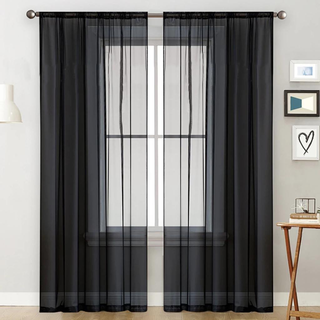 1pc Modern Solid Colour Sheer Curtain, Curtains for Living Room, Bedroom, Home Decoration, French Window Screen with Rod Pocket