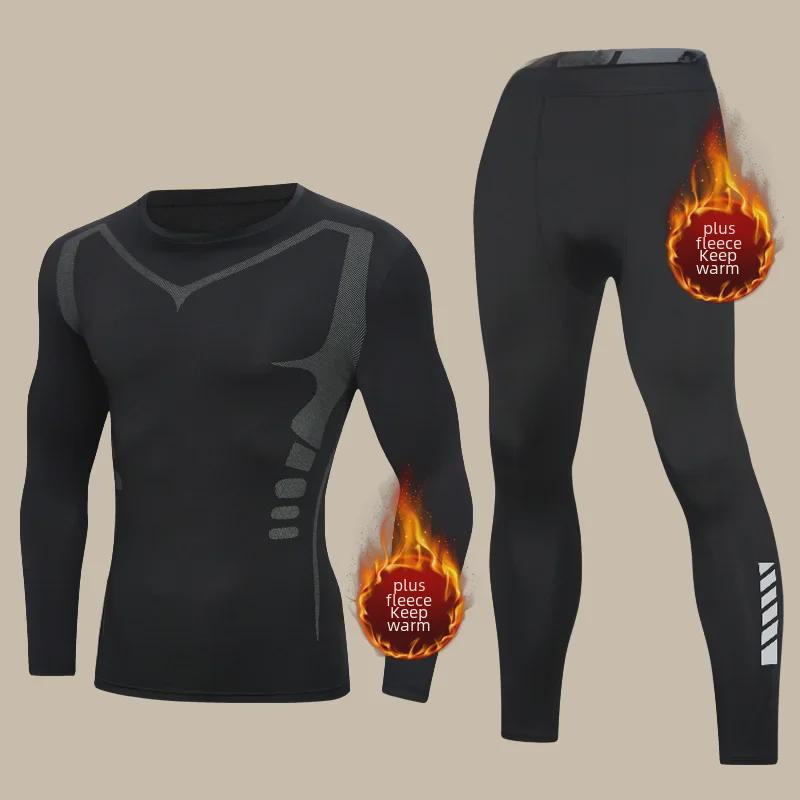 Men's Winter Thermal Velvet Underwear Suit - Thick, Cold-Proof, for Running and Sports.