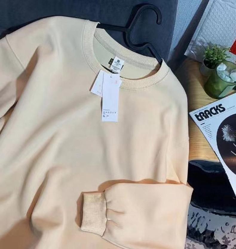 Pure White Heavyweight Cotton Pullover Sweatshirt - Round Neck, Korean Style