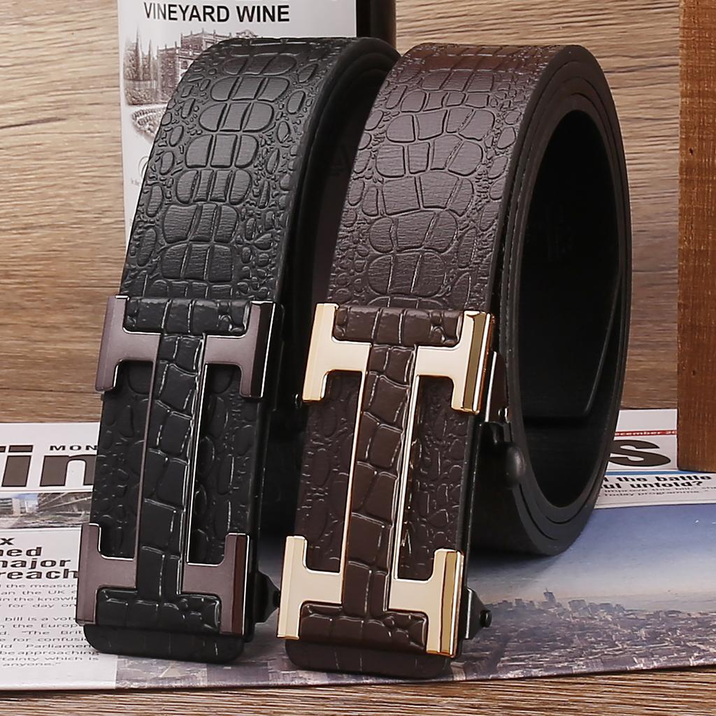 Wholesale Men's PU Leather Belts - No-Hole Automatic Buckle, Universal Strap for Pants & Jeans