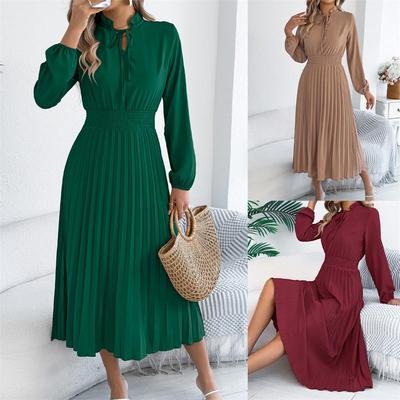 2026 Spring/Summer Women's Lantern Sleeve Long Pleated Dress s-XL