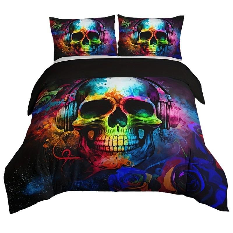 Color Skull Digital Printing Quilt Cover Bedding Home Textile Polyester Quilt Cover Three-Piece Set