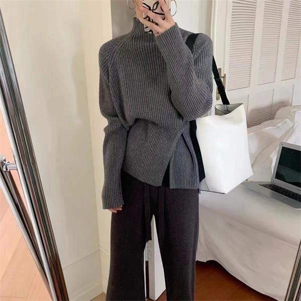 Women's Half Turtleneck Sweater - 2025 Autumn/Winter Fashion, Loose Fit, Versatile, Slimming, Split-Knit Design